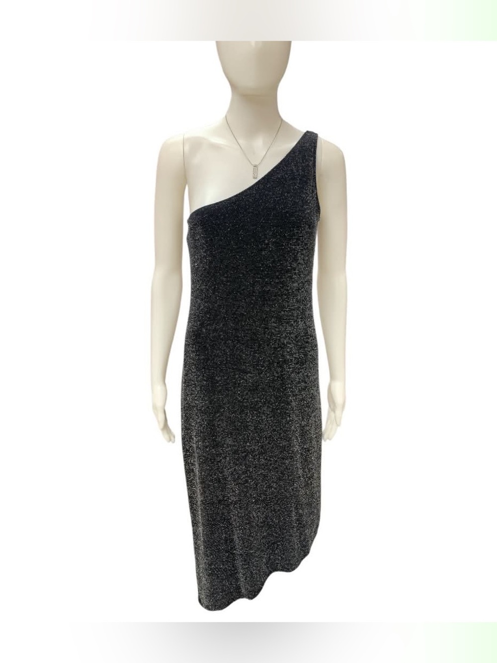 Fairweather Asymmetrical One-Shoulder Black Sparkle Midi Dress Size M